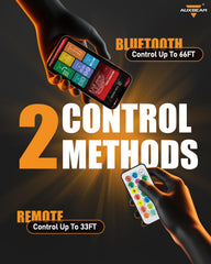 Auxbeam RGB app and RF remote control offer dynamic color changes.