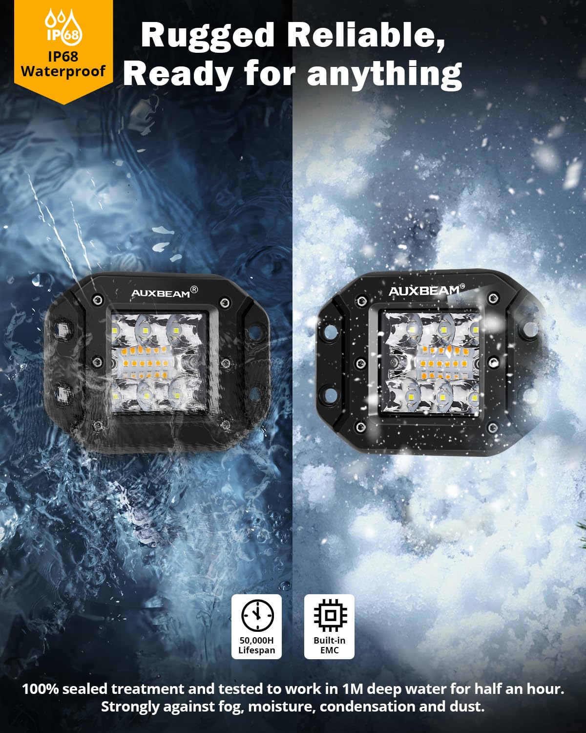 Auxbeam rugged 6063 aluminum housing with superior heat dissipation.