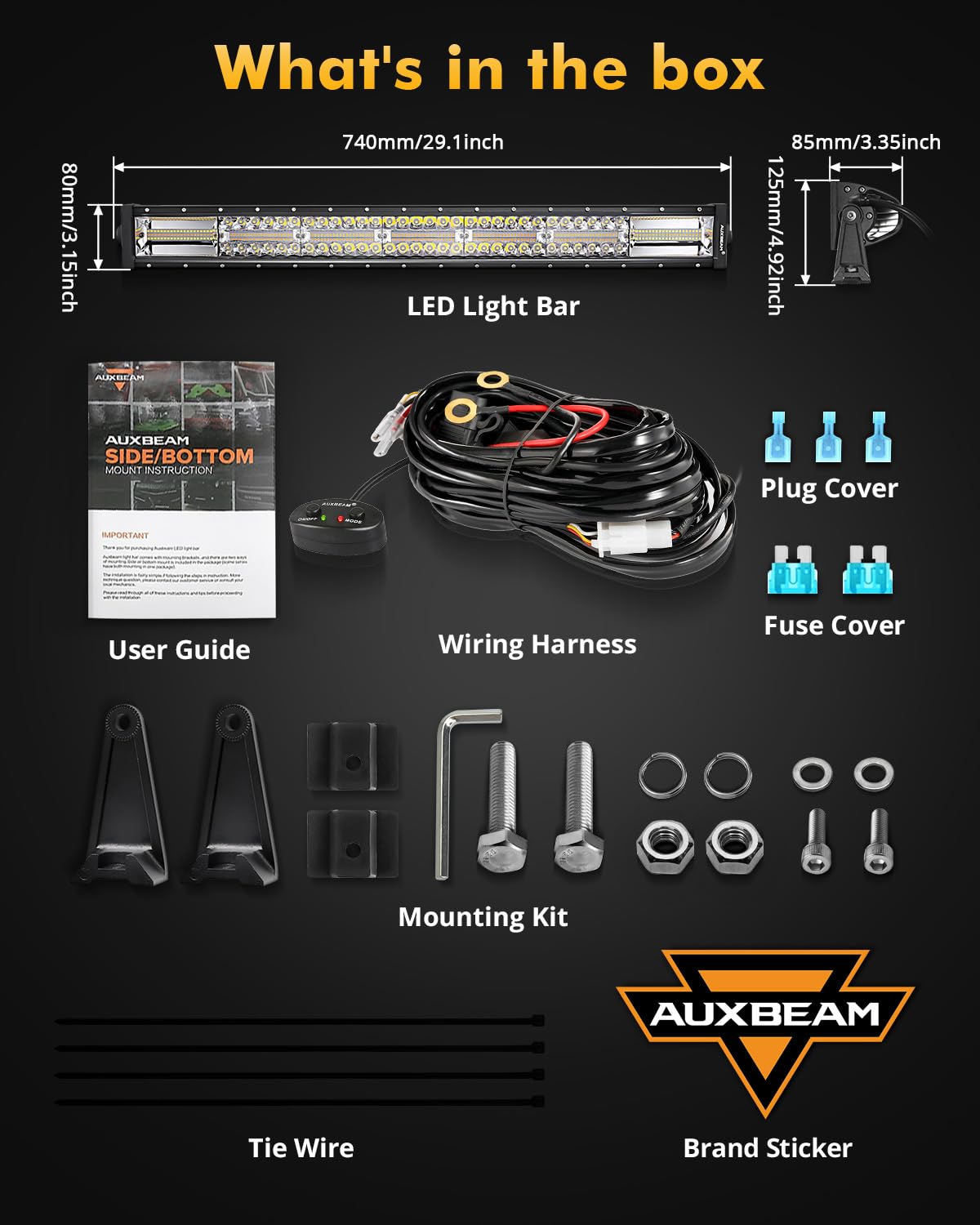 Auxbeam spot and flood combo beams for targeted and wide illumination on tough terrain.
