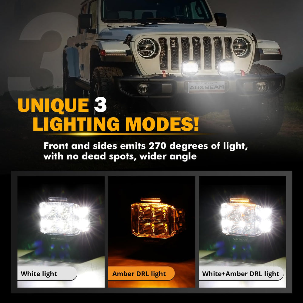 Amber DRL complements white beams for improved daytime visibility.