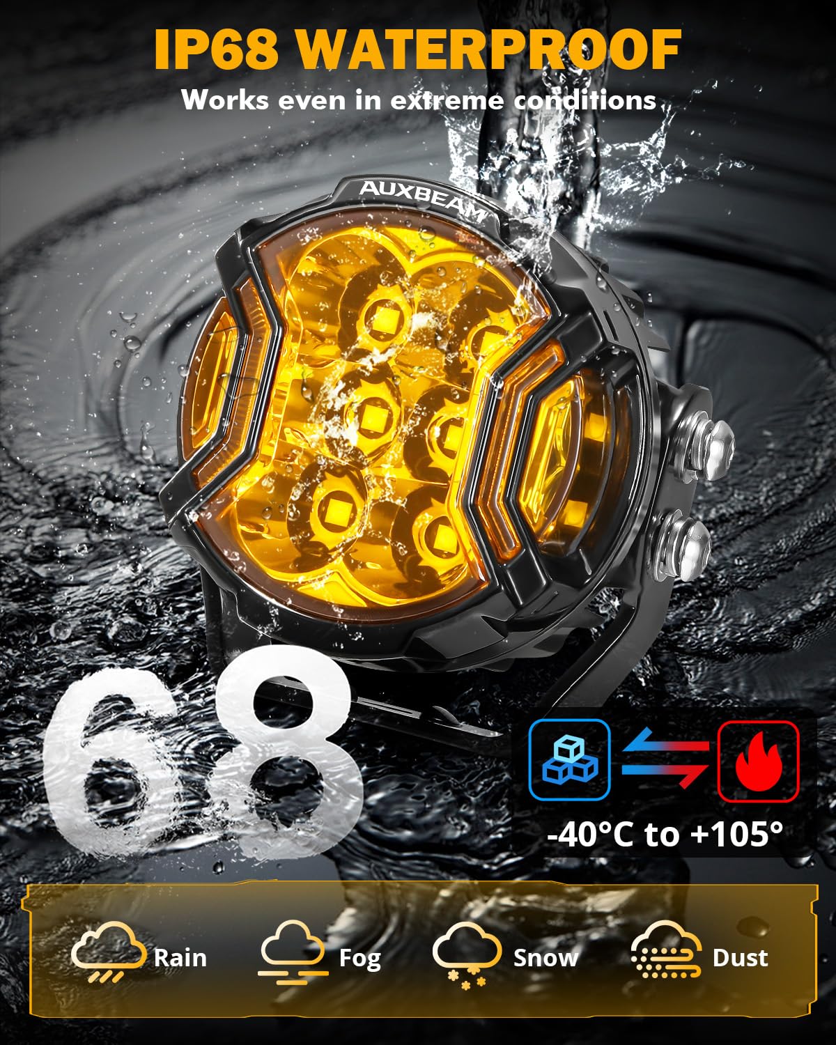 Auxbeam V-Ultra 6063 aluminum housing promotes cooling and durability.