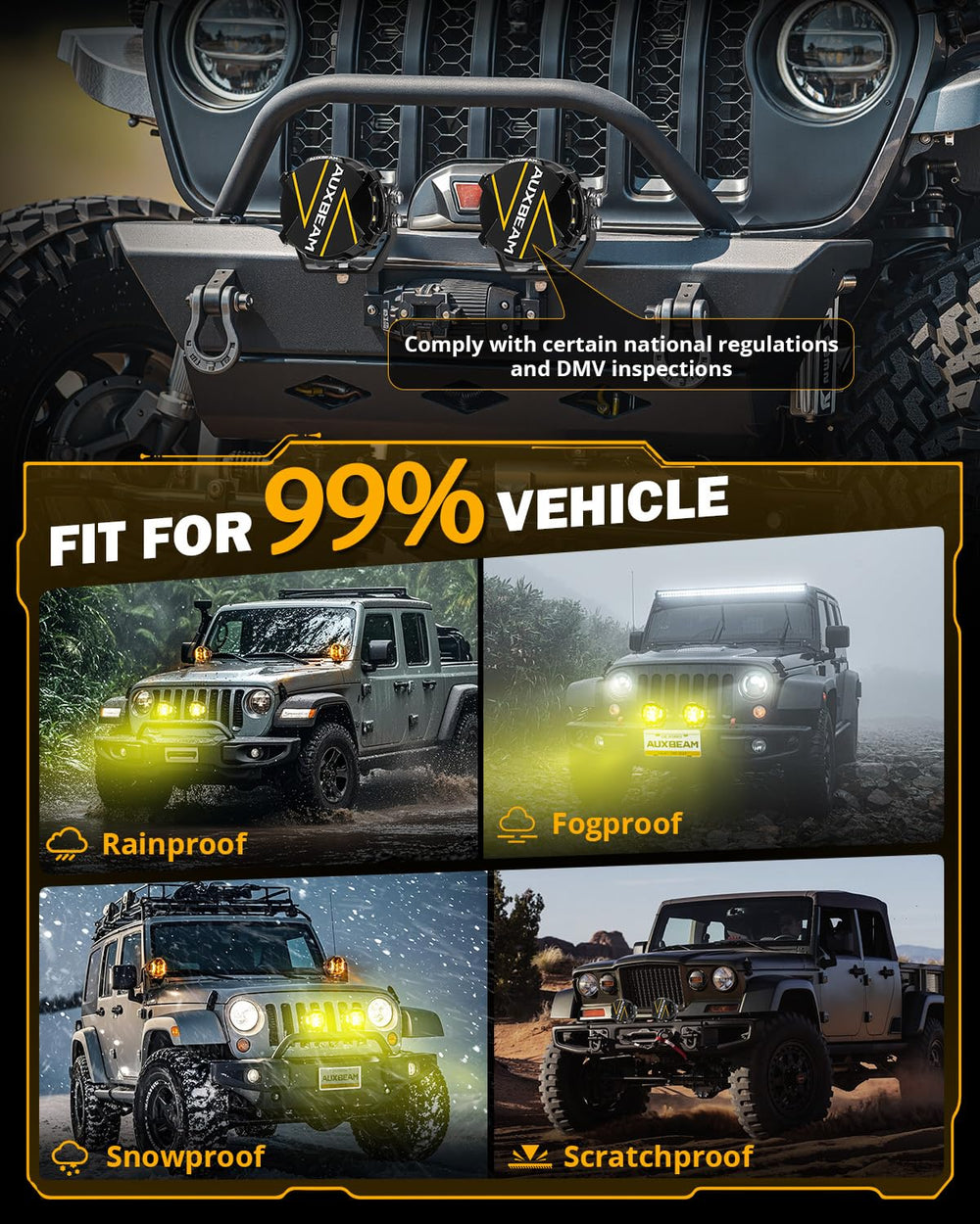 Auxbeam V-Ultra includes mounts and covers for flexible setup.