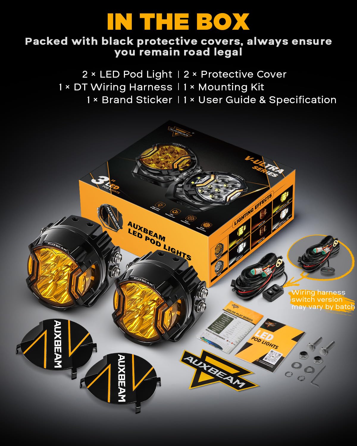 Auxbeam V-Ultra 3in amber fog light pod protective cover shields lens