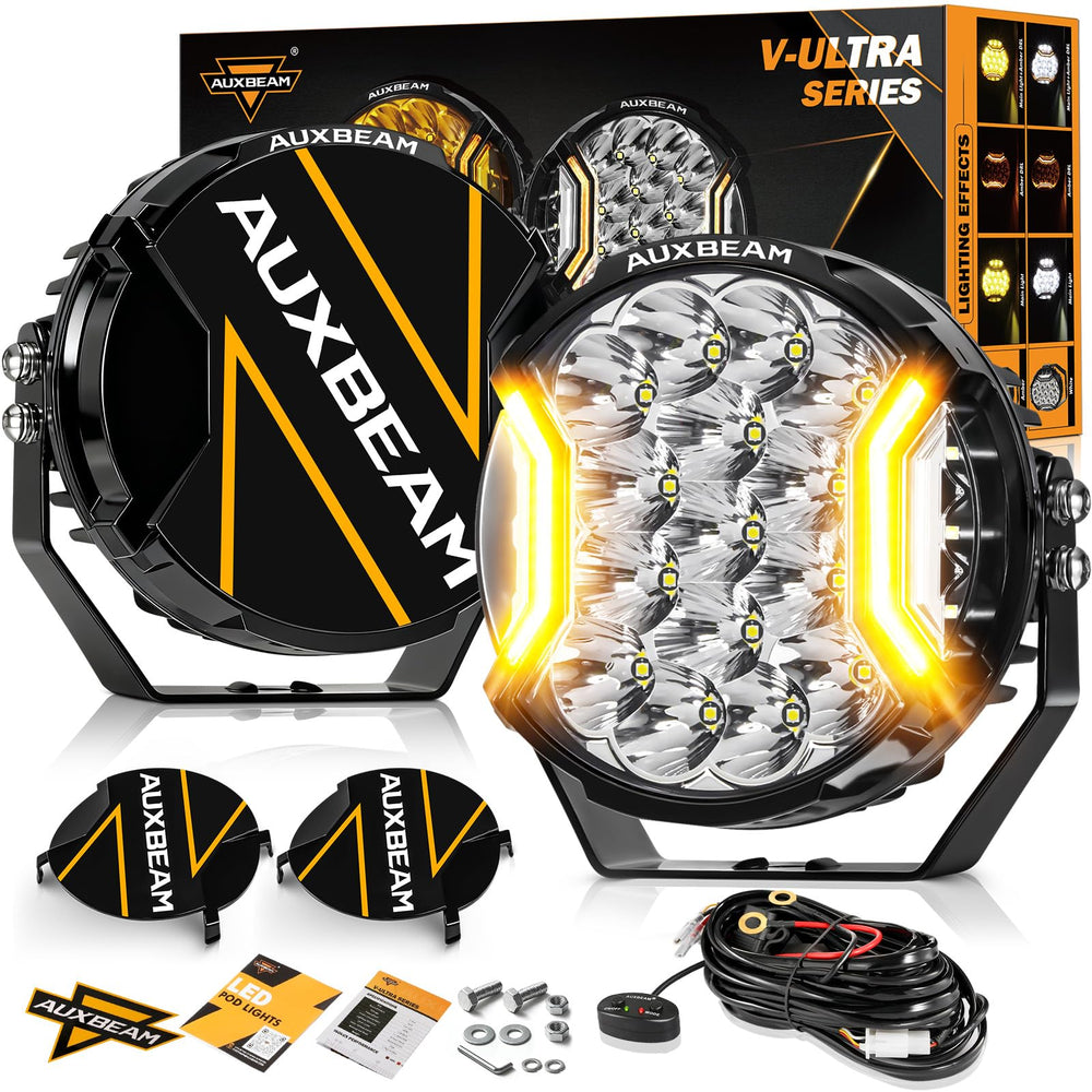 Auxbeam V-Ultra 7‑Inch LED Pod Light front illumination for enhanced highway visibility