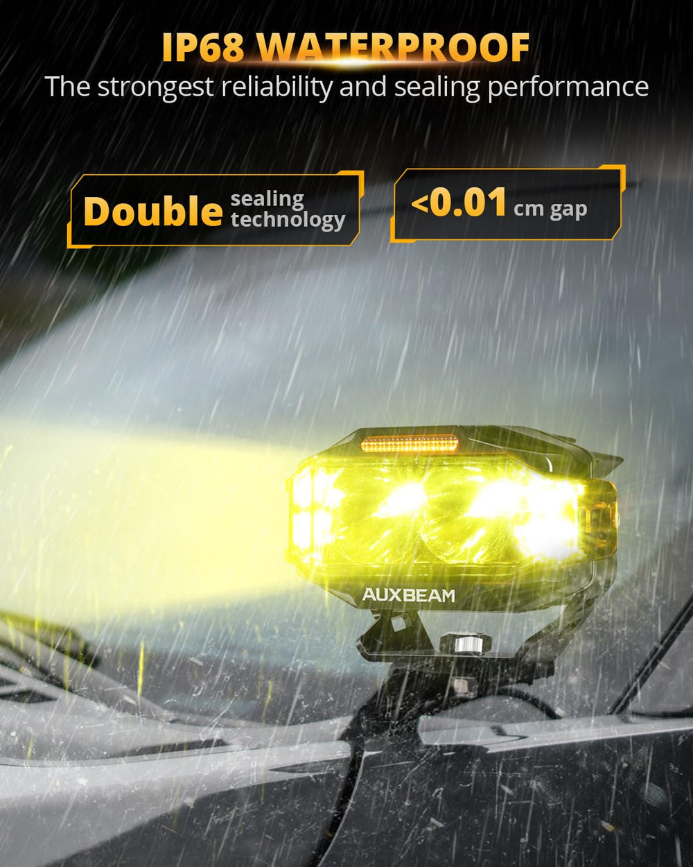 Auxbeam V-MAX IP68 waterproof rating handles wet conditions