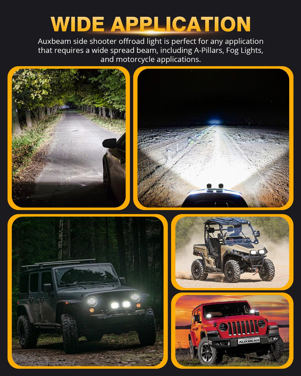 Auxbeam 9-24V operation supports most off-road vehicles