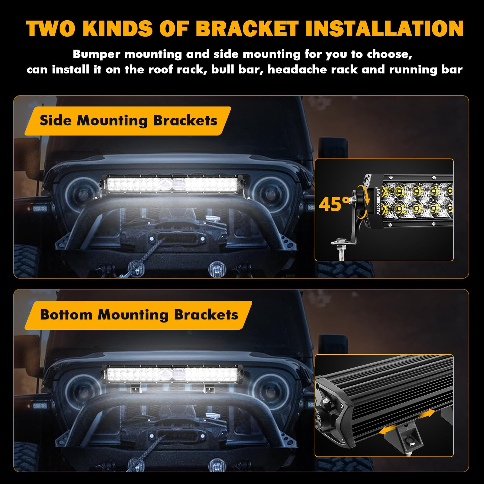 Auxbeam wide driving visibility image illustrating improved night sight on road and trail