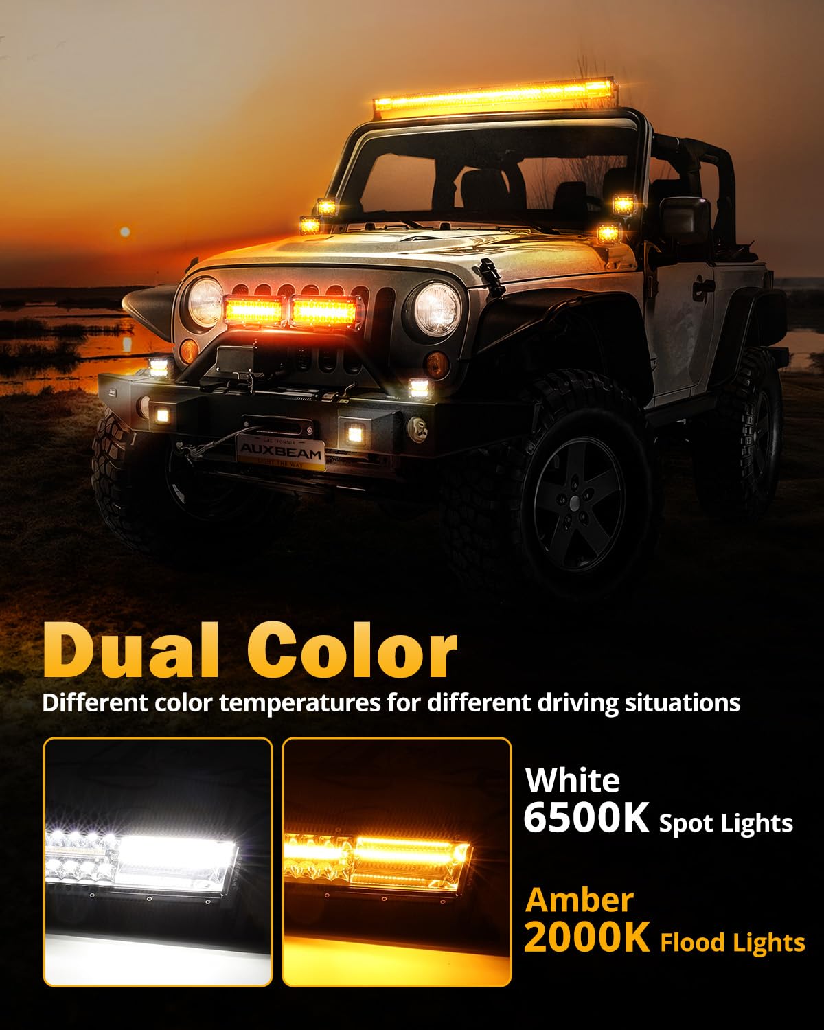 Auxbeam wiring harness included for easy plug-and-play installation