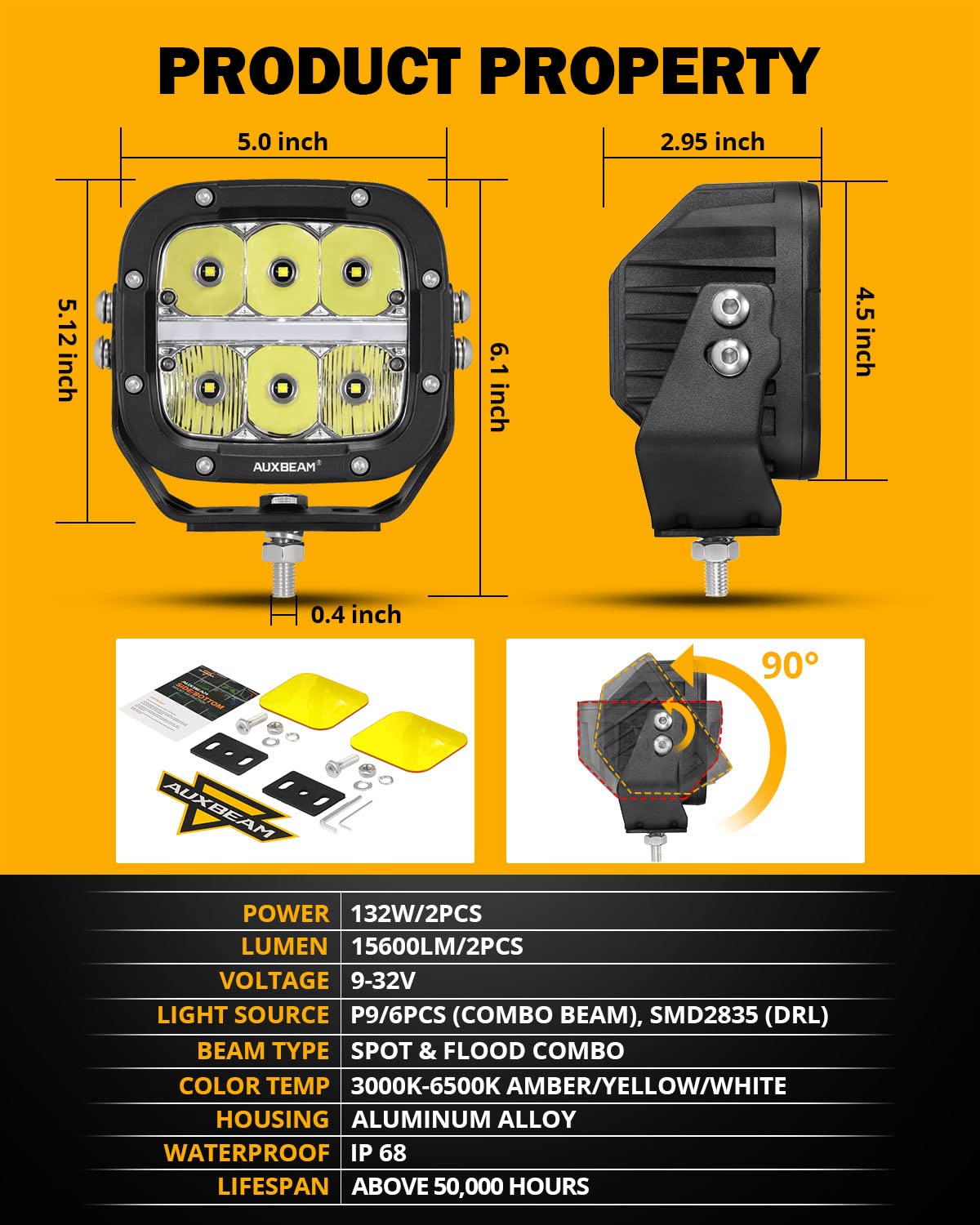 Auxbeam XP-Ultra 132W LED pod offering spot and flood coverage.