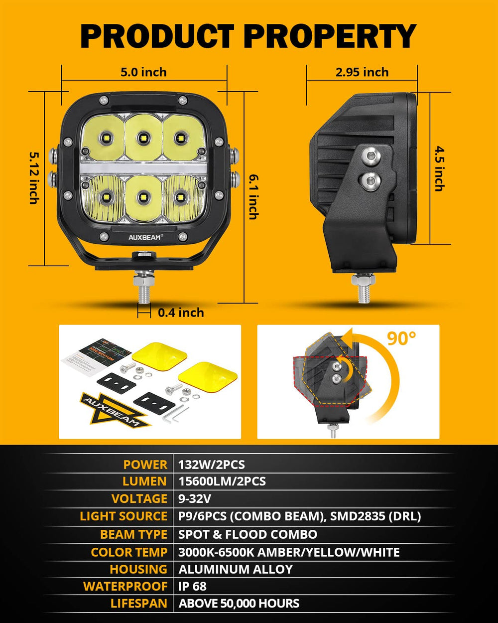 Auxbeam XP-Ultra 132W LED pod offering spot and flood coverage.