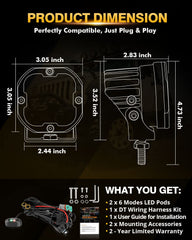 Auxbeam XP-Ultra 3in amber-white LED pod side view highlighting rugged housing