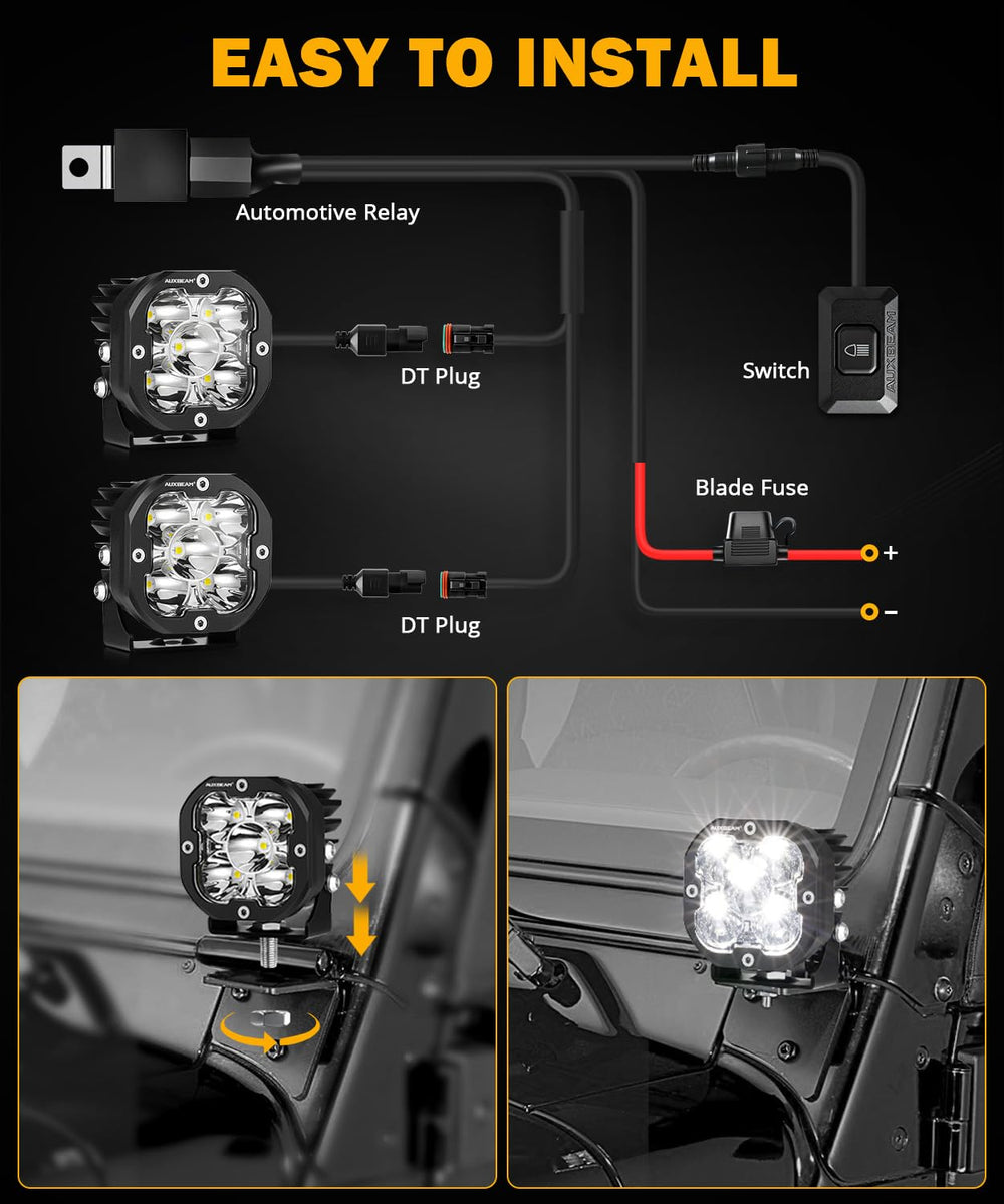 Auxbeam XP-Ultra 3in LED pod IP68 waterproof performance in wet conditions.