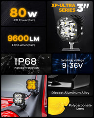 Auxbeam XP-Ultra amber-cover installed delivering improved visibility at dusk