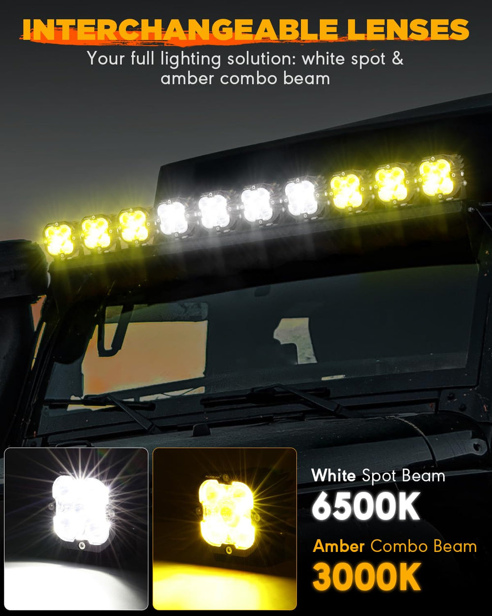 Auxbeam XP-Ultra 3-inch LED pod amber cover installed for versatile lighting