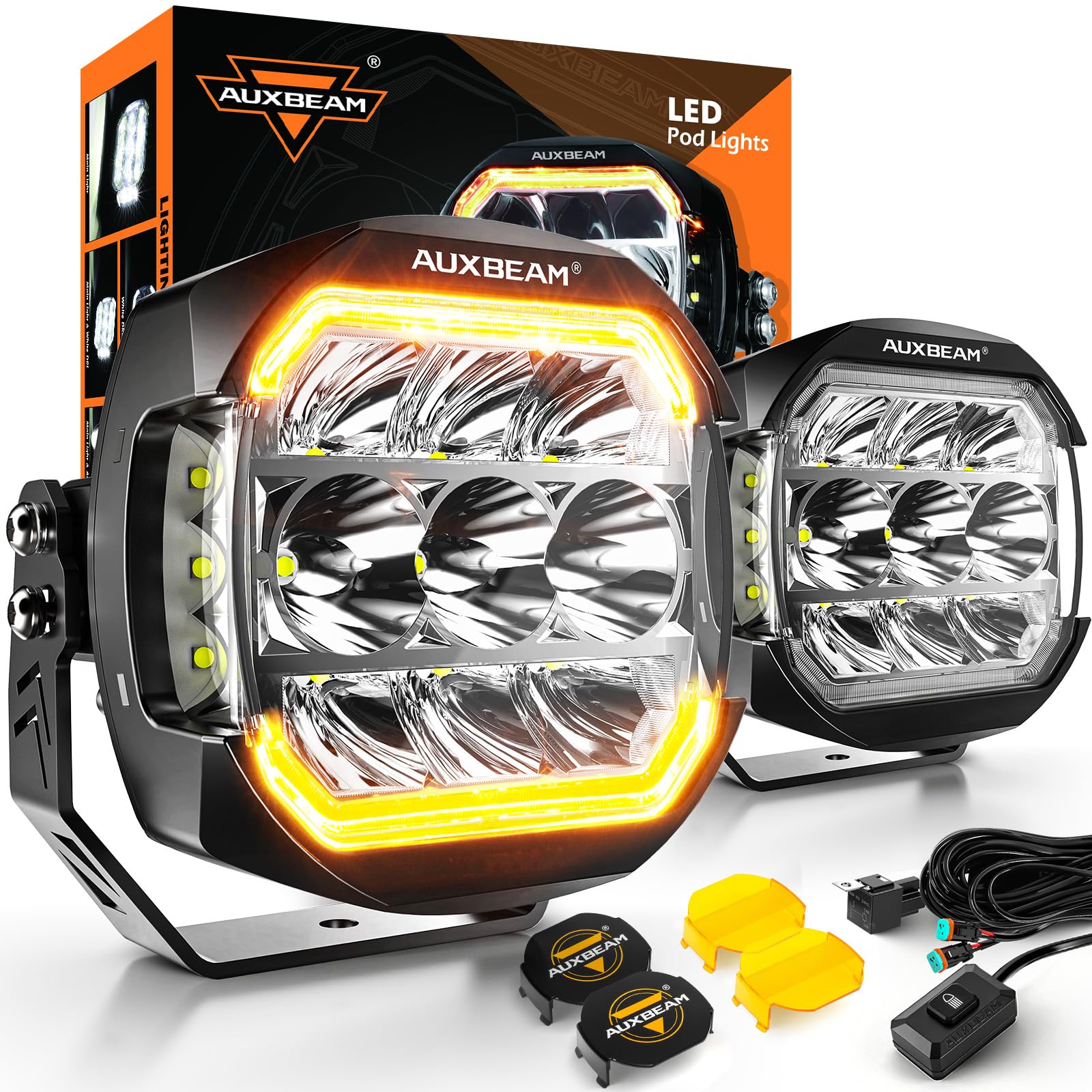 Auxbeam XP-Ultra 5-inch front LED pod provides broad, high-intensity illumination for night visibility.