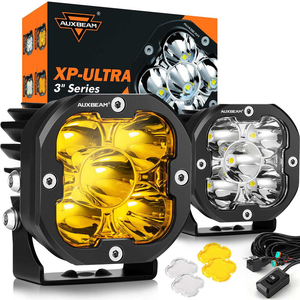 Auxbeam XP-Ultra Hyperspot 3in pod front view for long-range off-road visibility.