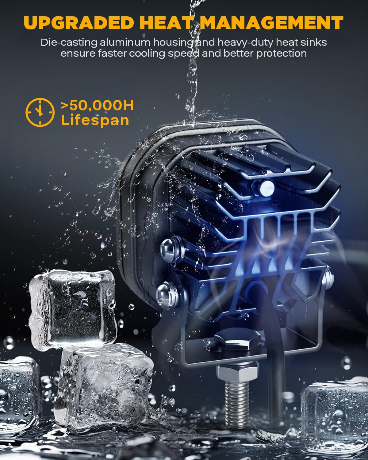 Auxbeam XP-Ultra Hyperspot IP68 waterproof design resists dust and moisture in tough conditions.
