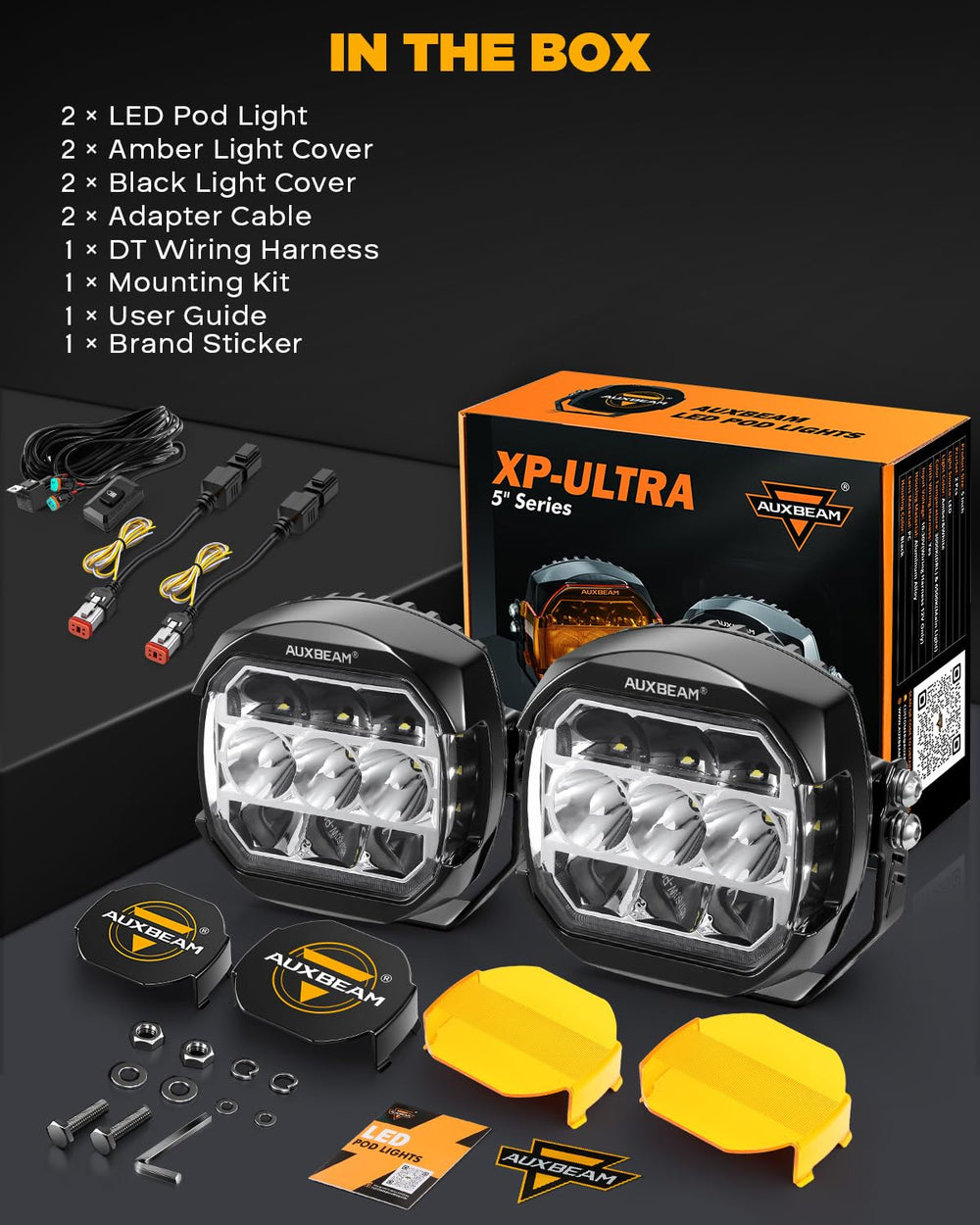 Auxbeam IP68 rating helps resist moisture, dust, and weather exposure.