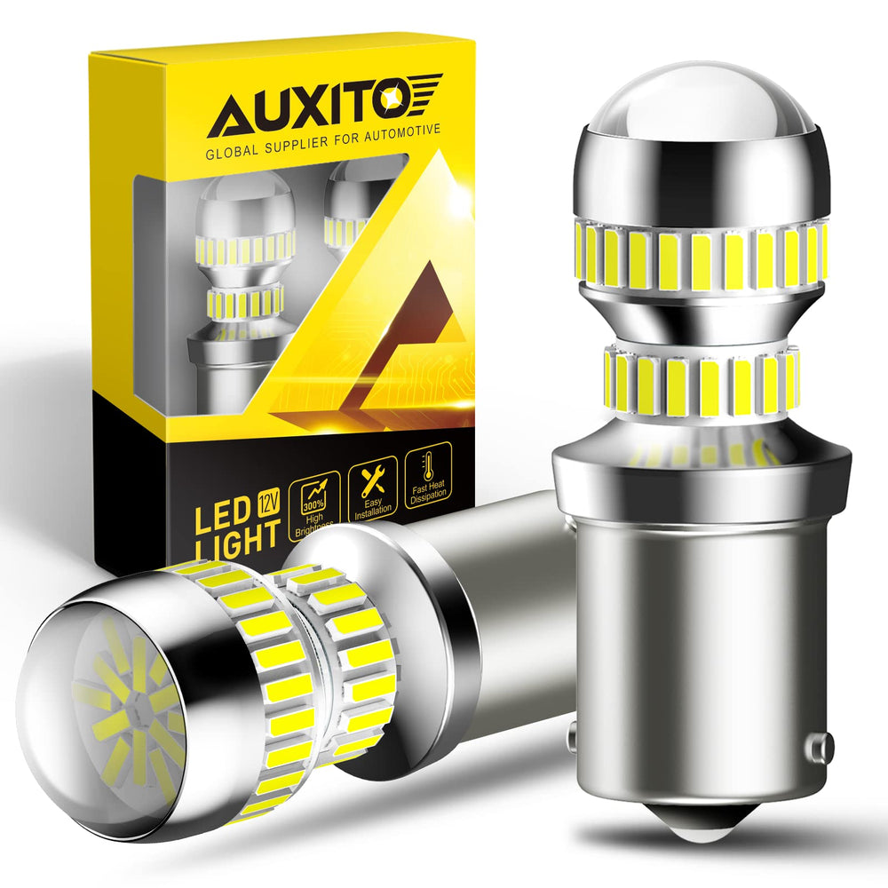 AUXITO 1156 LED bulb with projector backup light for brighter reversing visibility.
