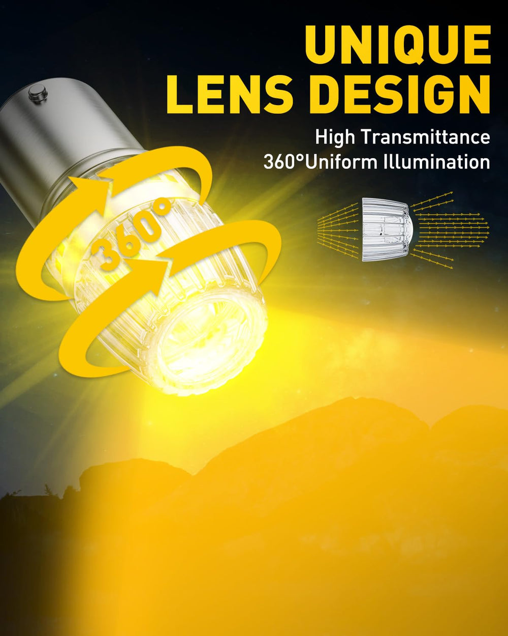 AUXITO 1157 LED amber turn signal installed in car for clear signaling