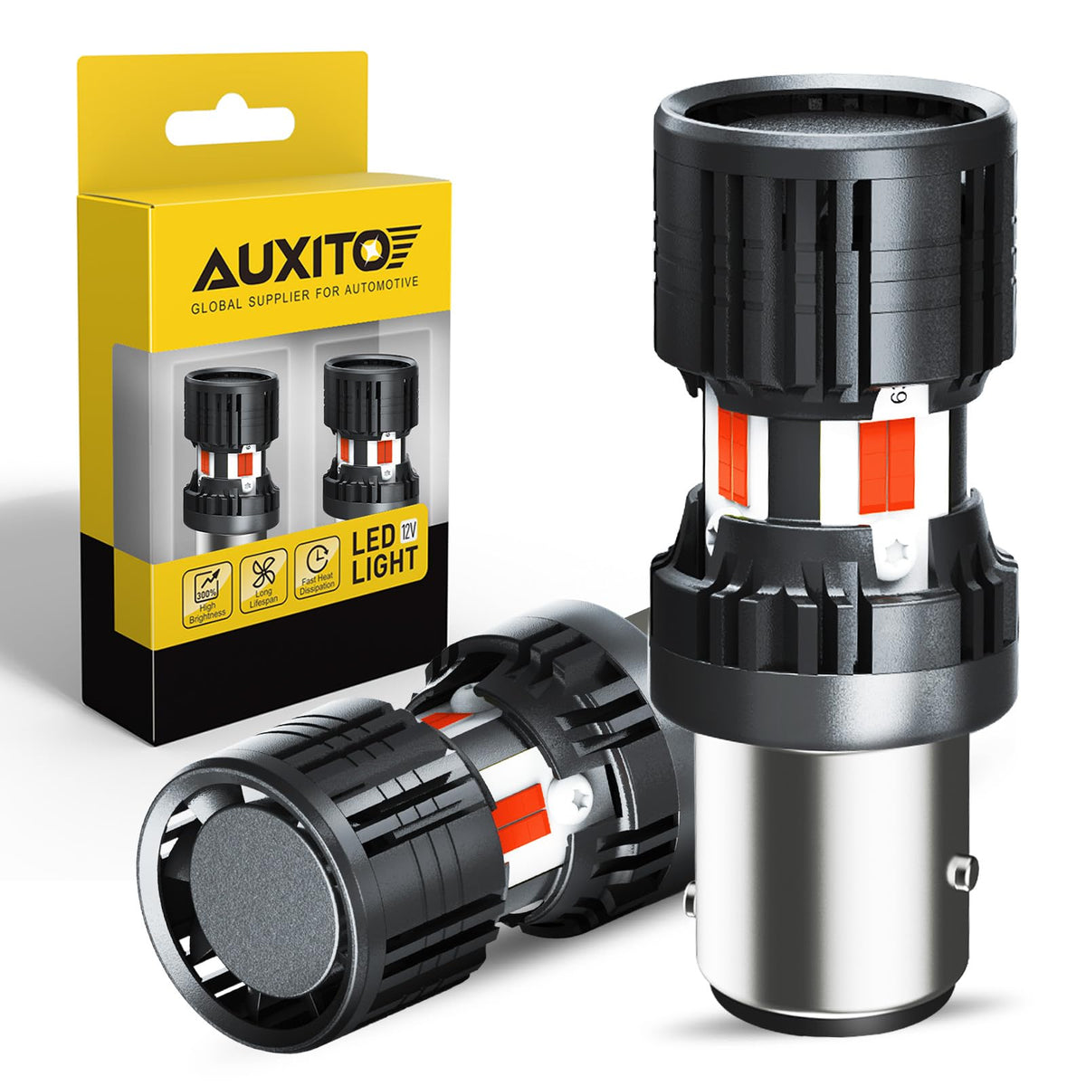 AUXITO 1157 red LED bulb with built-in resistor for error-free brake lights.