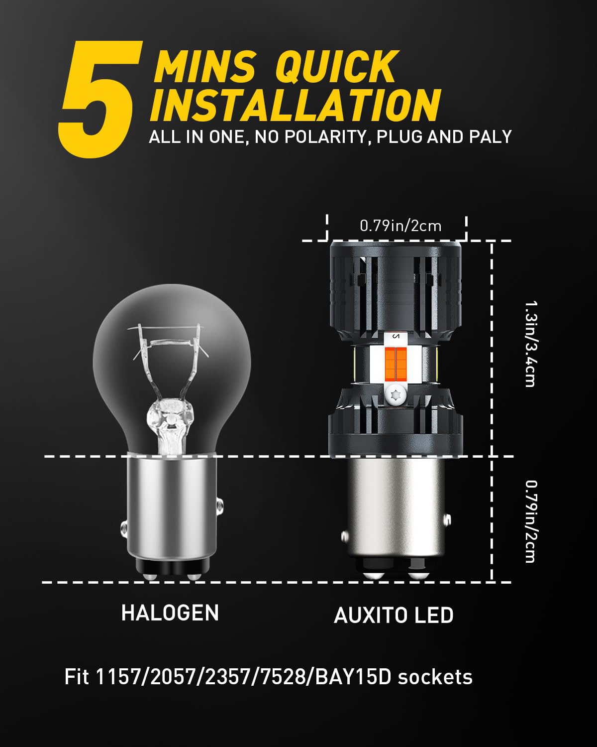 Auxito 1157 switchback bulbs CANBUS compatibility emblem demonstrates error-free design