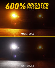 Auxito 1157 switchback bulbs illuminated on a vehicle demonstrates dual white and amber function