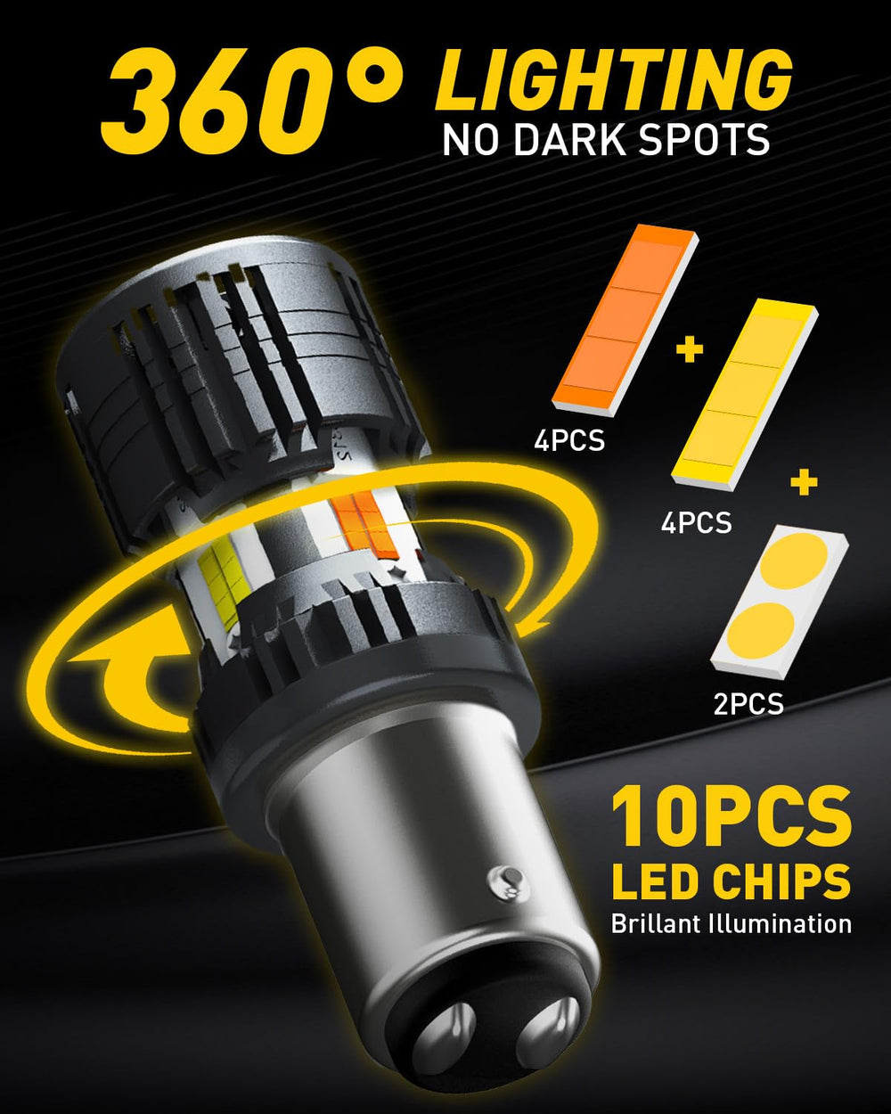 Auxito 1157 switchback bulbs packaging with instruction card for quick setup