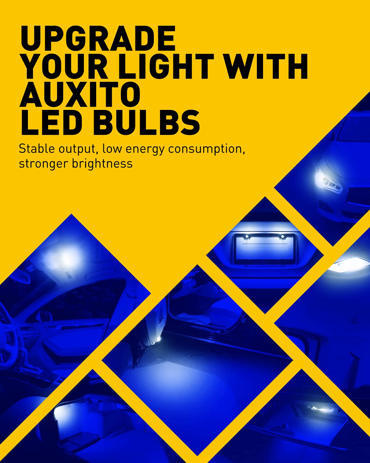 AUXITO 194 LED blue bulbs packaging shown as a 10-pack