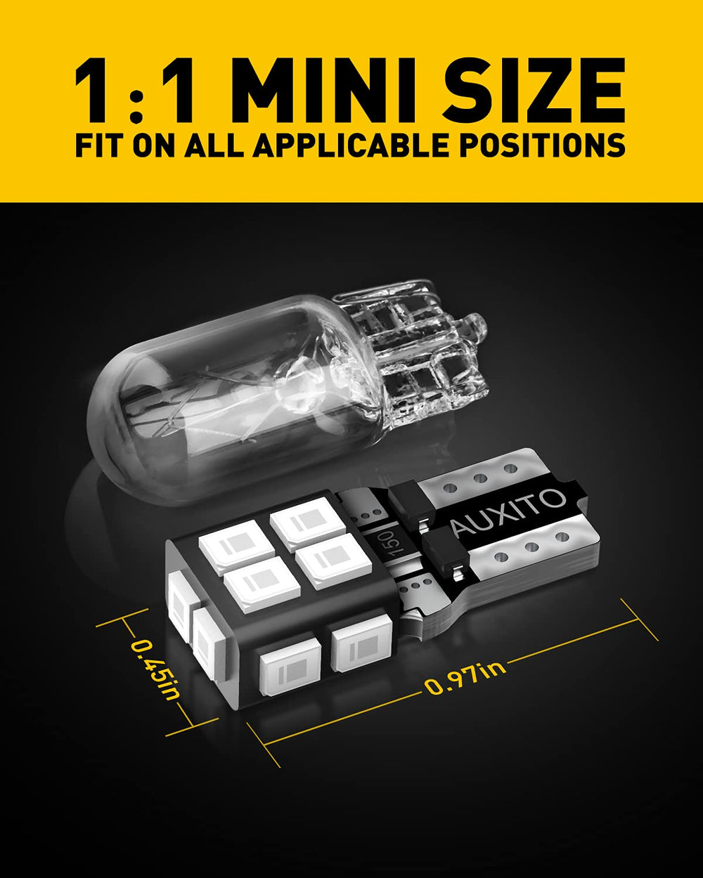 AUXITO 194 LED blue bulbs with mini size designed for wedge-fit compatibility