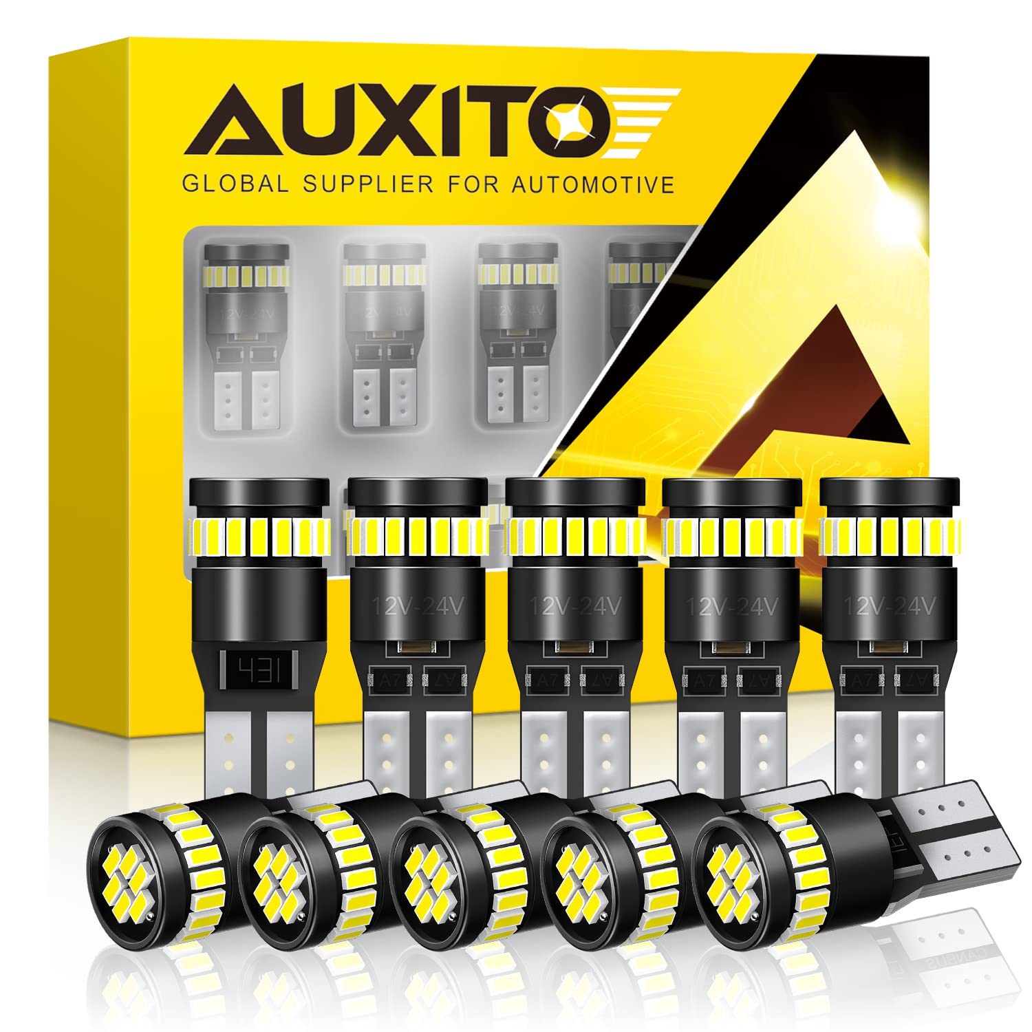 Auxito 194 LED bulb dome light close-up for brighter interior illumination.