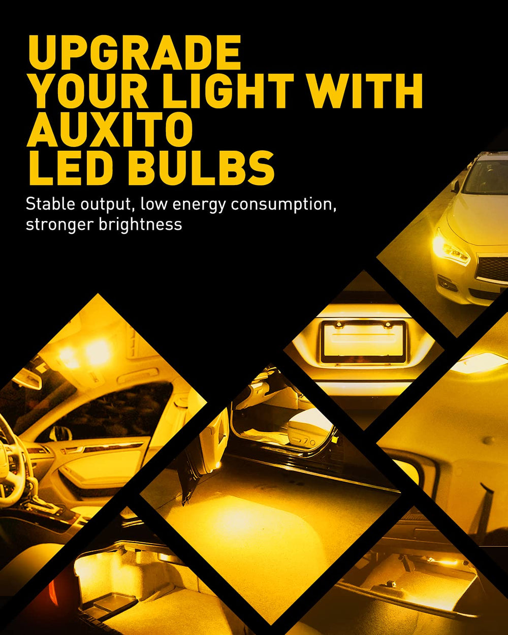 AUXITO 194 bulbs shown for license plate and courtesy light applications