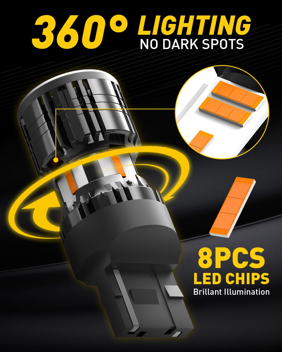 Two-pack AUXITO 7440 amber LED bulbs for easy replacement