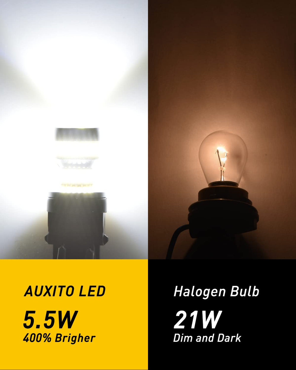 AUXITO 3157 LED bulb installed in compact housing fits OEM sockets.