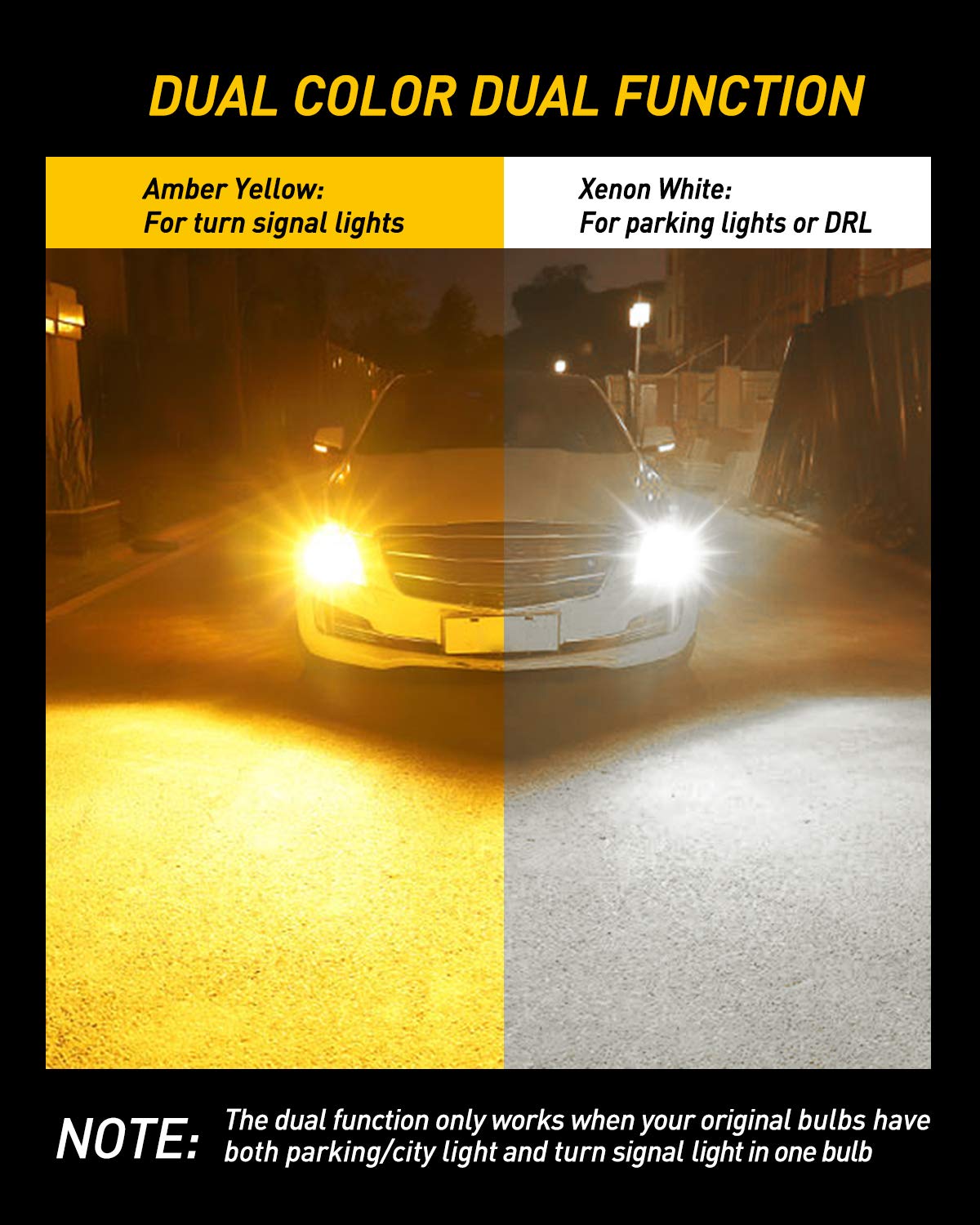 AUXITO 3157 LED bulb with wide input range supports diverse vehicle electrical systems.