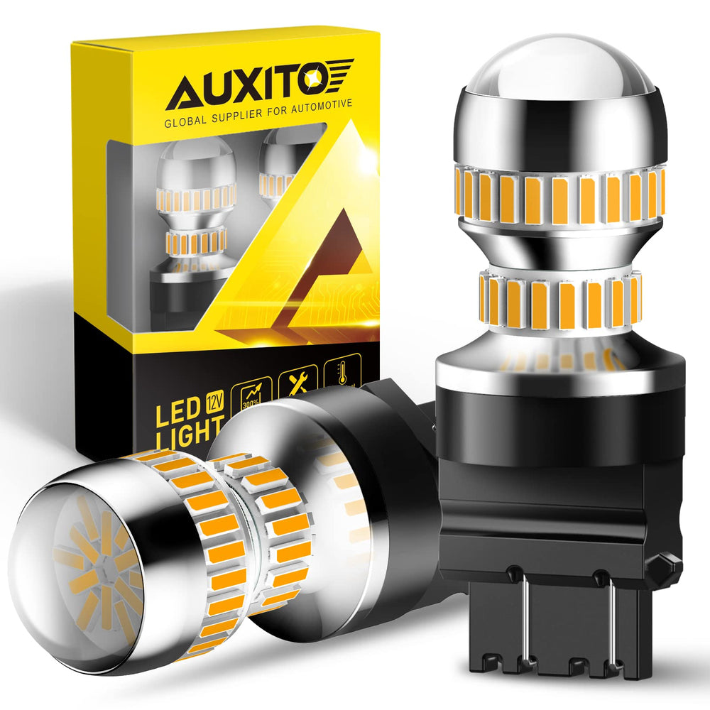 AUXITO 3157 LED turn signal amber front view for brighter signaling.