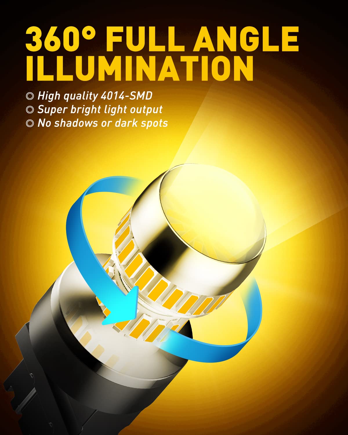 AUXITO 3157 LED amber rear view improves nighttime visibility.