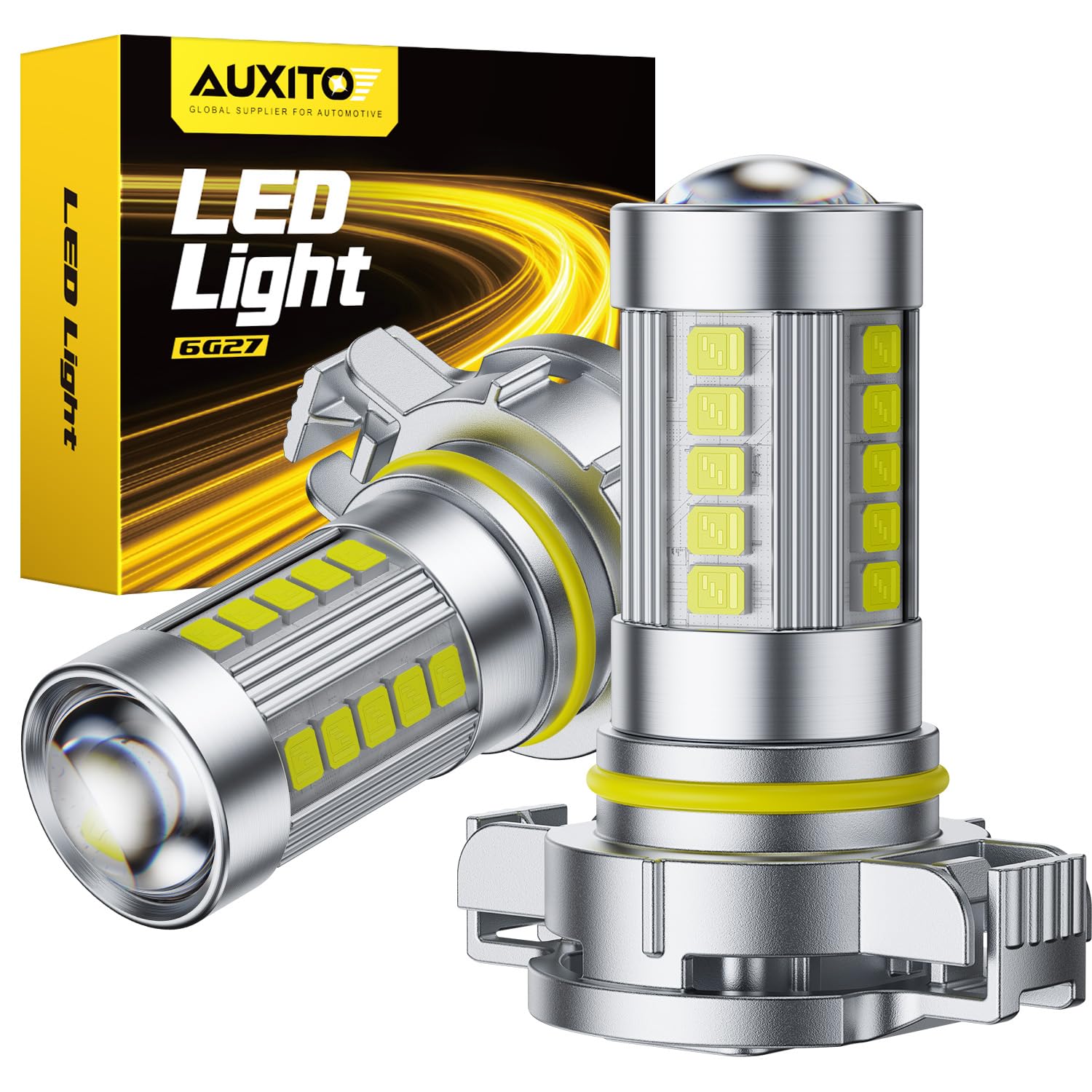 AUXITO 5202 LED fog light bulbs provide 6500K cool white illumination.