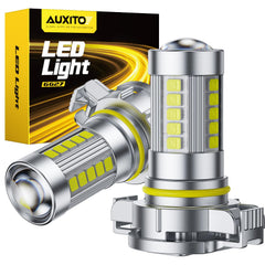 AUXITO 5202 LED fog light bulbs provide 6500K cool white illumination.