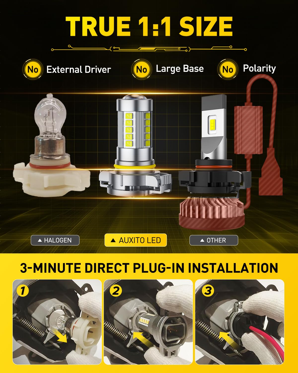 AUXITO 5202 DRL-compatible bulbs support daytime running lights.