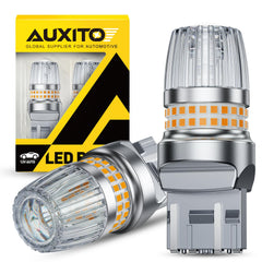 AUXITO 7440 amber turn signal lamp with projector lens for clearer signaling at night.