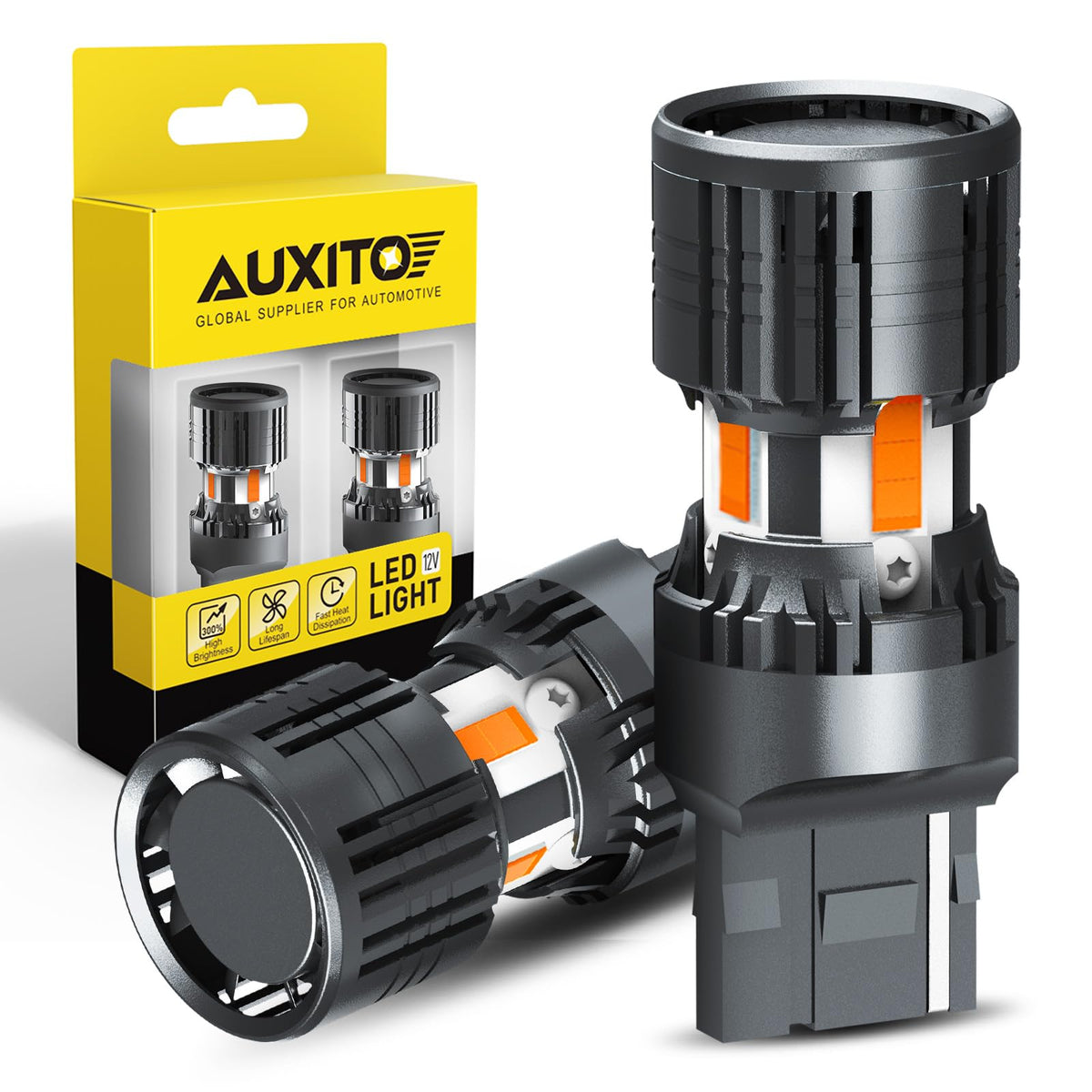 AUXITO 7440 amber LED turn signal bulb delivering brighter signaling for improved visibility