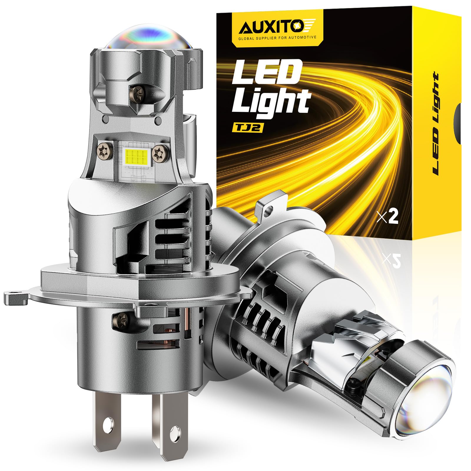 AUXITO 9003 LED bulb delivers a bright front headlight beam for clear night driving.