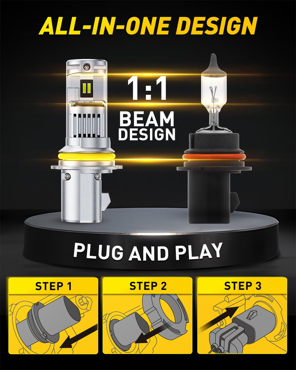 AUXITO 9004 plug-and-play installation requires no tools.