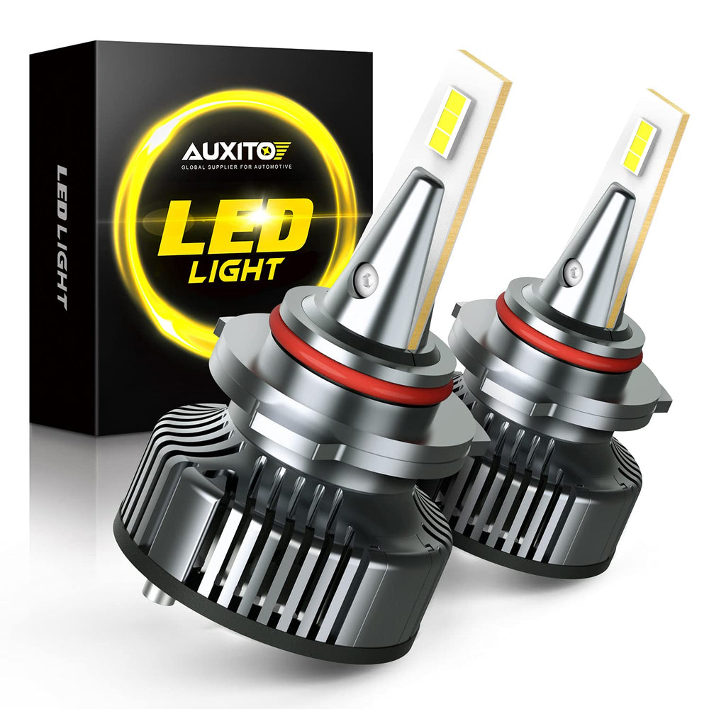AUXITO 9005 bulbs in mini size installed in headlight housing for high visibility