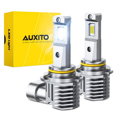 AUXITO 9005 bulb close-up showing the CSP LED chips for high brightness