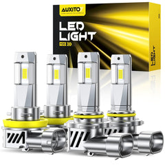 AUXITO 9005 H11 LED bulbs combo showing four-bright units for enhanced night driving.