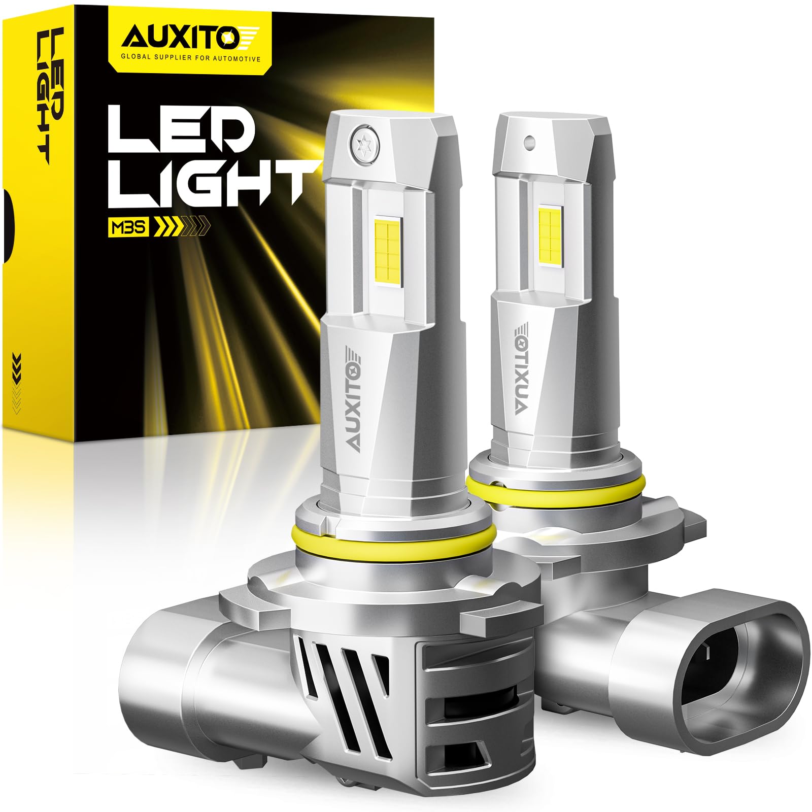 AUXITO 9005 HB3 bulbs front view for improved night visibility