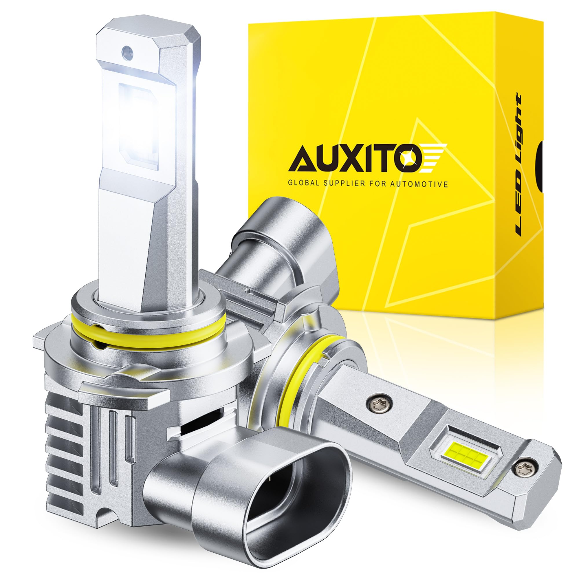 AUXITO 9005/HB3 LED bulbs front view for safer, crisp night visibility