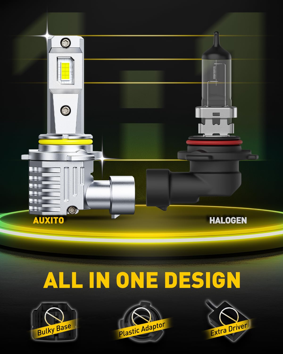 AUXITO 9006 LED beam pattern reduces shadows for wider visibility.